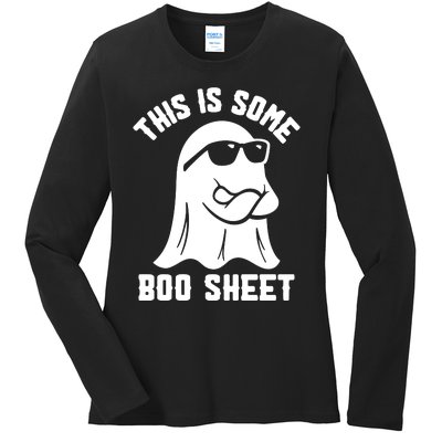 This Is Boosheet Halloween Ghost Costume Retro Groovy Ladies Long Sleeve Shirt