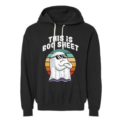 This Is Boo Sheet Funny Halloween Costume Ghost Pun Humor Garment-Dyed Fleece Hoodie