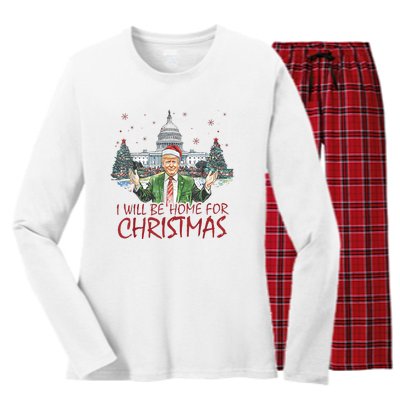 Trump ILl Be Home For Christmas Funny Xmas Women's Long Sleeve Flannel Pajama Set 