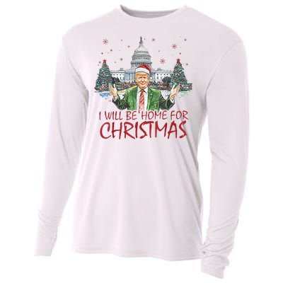 Trump ILl Be Home For Christmas Funny Xmas Cooling Performance Long Sleeve Crew