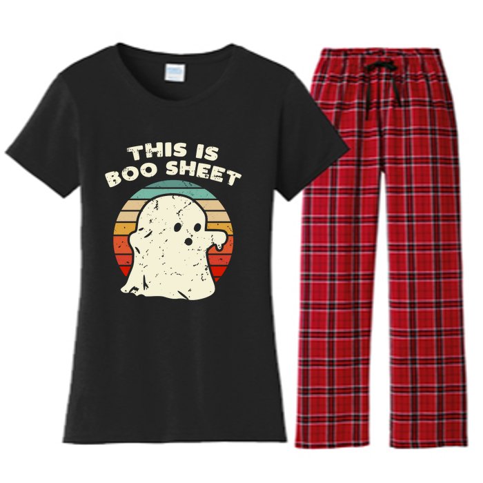 This Is Boo Sheet Ghost Vintage Retro Halloween Costume Women's Flannel Pajama Set