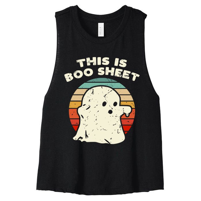 This Is Boo Sheet Ghost Vintage Retro Halloween Costume Women's Racerback Cropped Tank