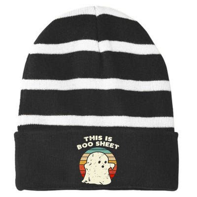 This Is Boo Sheet Ghost Vintage Retro Halloween Costume Striped Beanie with Solid Band