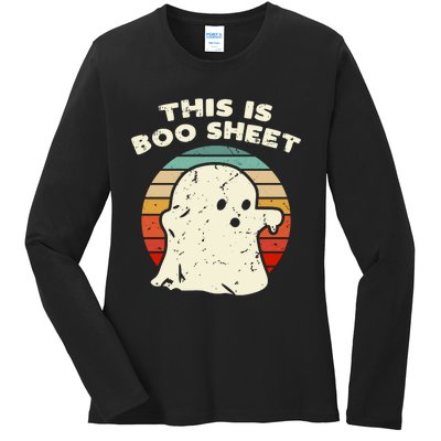 This Is Boo Sheet Ghost Vintage Retro Halloween Costume Ladies Long Sleeve Shirt