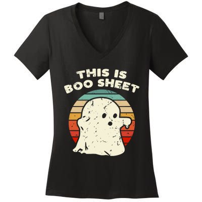 This Is Boo Sheet Ghost Vintage Retro Halloween Costume Women's V-Neck T-Shirt