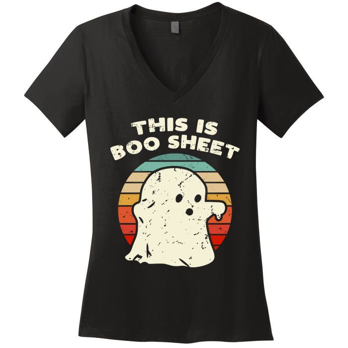 This Is Boo Sheet Ghost Vintage Retro Halloween Costume Women's V-Neck T-Shirt