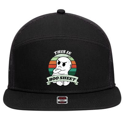 This Is Boo Sheet Cartoon Ghost Funny Halloween 7 Panel Mesh Trucker Snapback Hat