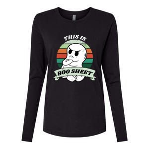 This Is Boo Sheet Cartoon Ghost Funny Halloween Womens Cotton Relaxed Long Sleeve T-Shirt