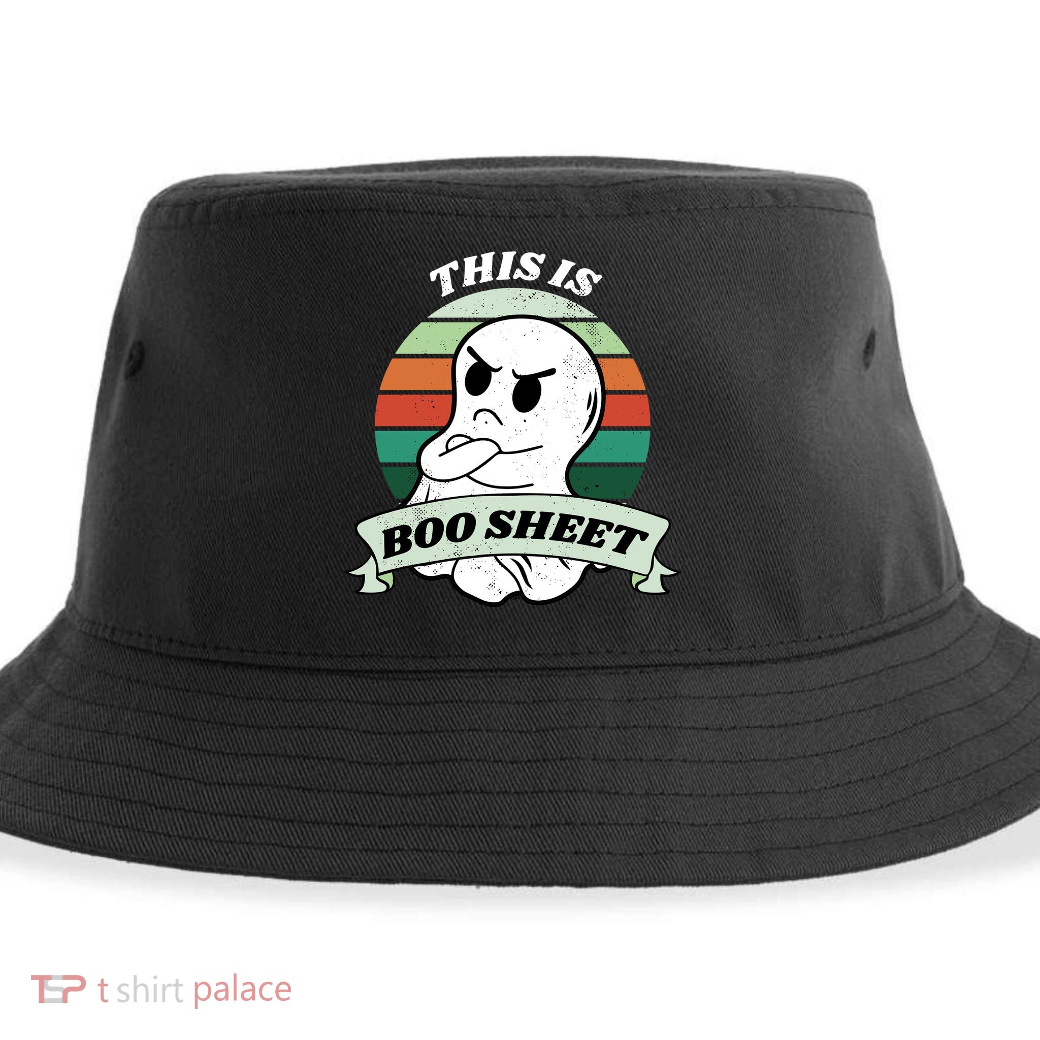 This Is Boo Sheet Cartoon Ghost Funny Halloween Sustainable Bucket Hat