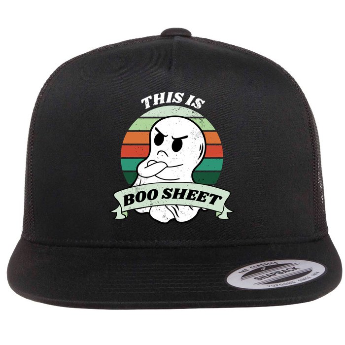 This Is Boo Sheet Cartoon Ghost Funny Halloween Flat Bill Trucker Hat