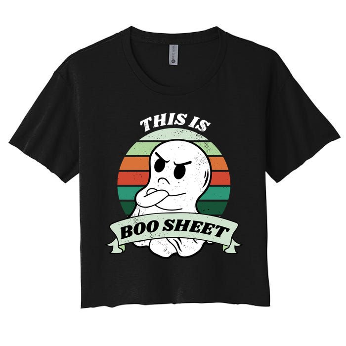 This Is Boo Sheet Cartoon Ghost Funny Halloween Women's Crop Top Tee