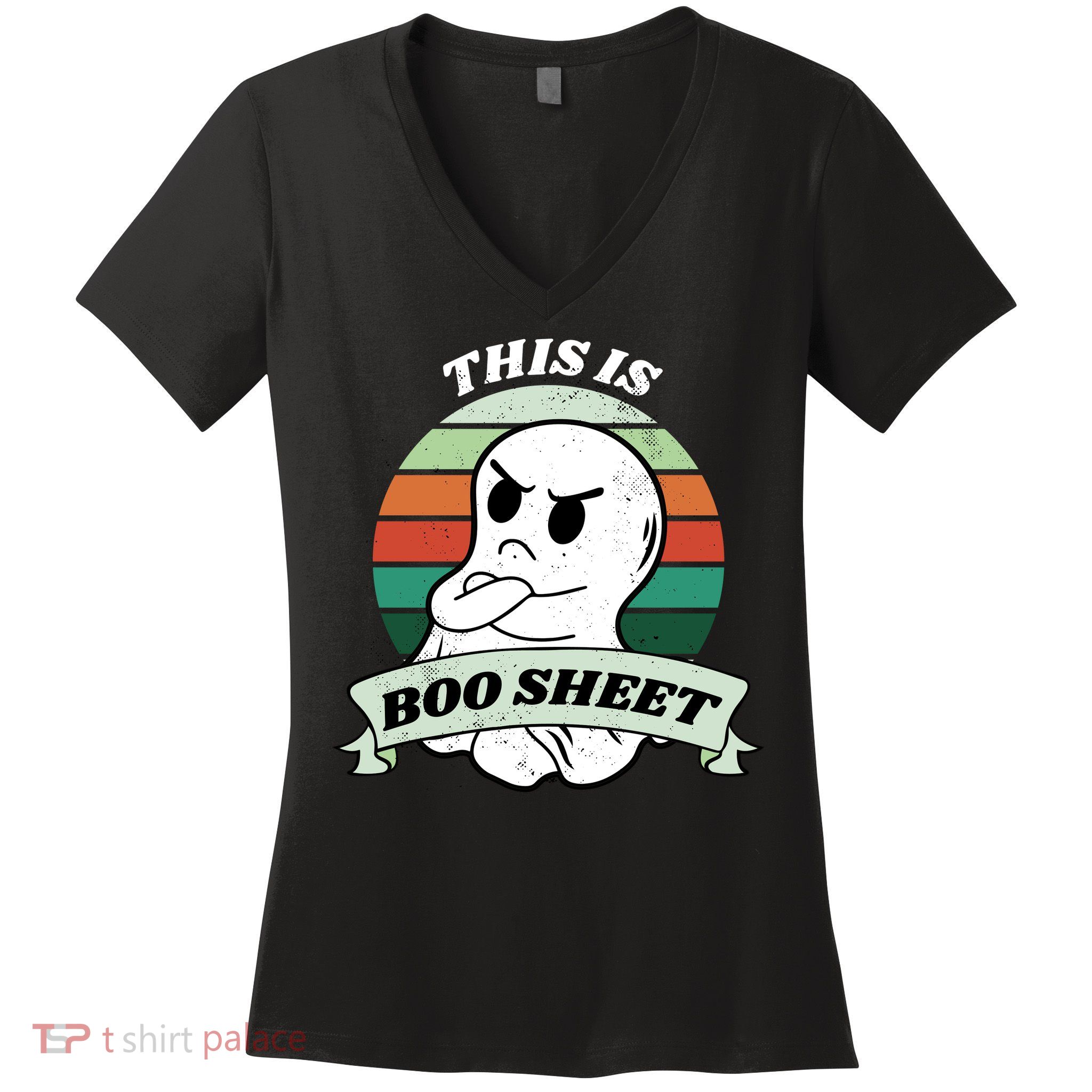 This Is Boo Sheet Cartoon Ghost Funny Halloween Women's V-Neck T-Shirt