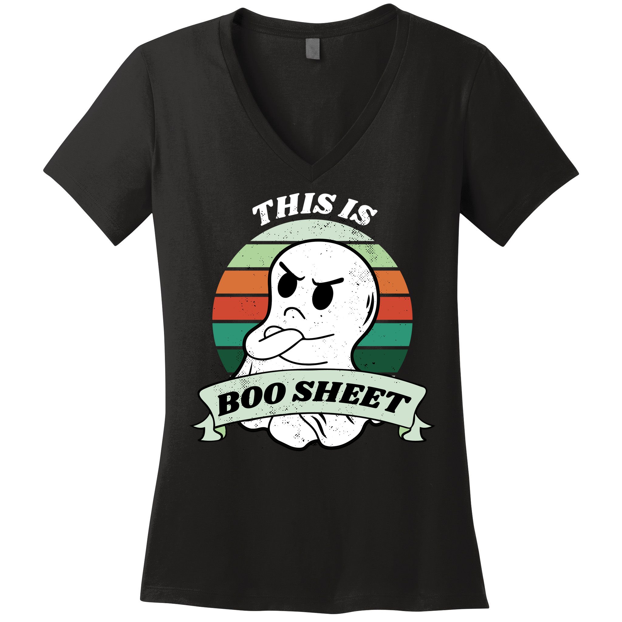 This Is Boo Sheet Cartoon Ghost Funny Halloween Women's V-Neck T-Shirt