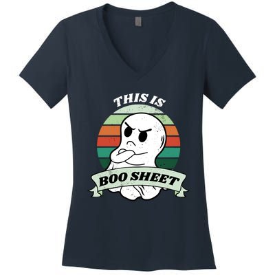 This Is Boo Sheet Cartoon Ghost Funny Halloween Women's V-Neck T-Shirt