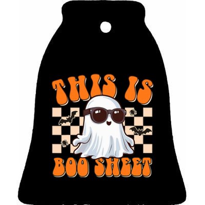 This Is Boo Sheet Ghost Groovy Halloween Costume Ceramic Bell Ornament