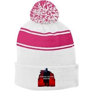 Trump IM Back Did You Miss Me Stripe Pom Pom Beanie