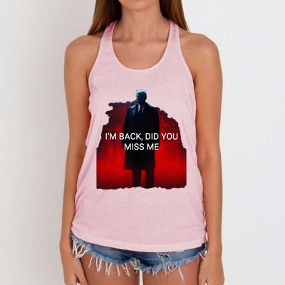 Trump IM Back Did You Miss Me Women's Knotted Racerback Tank