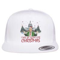 Trump Ill Be Home For Christmas Funny Xmas Flat Bill Trucker Hat