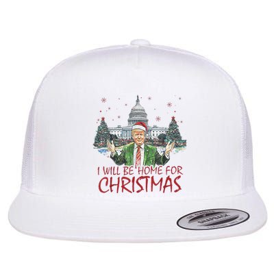 Trump Ill Be Home For Christmas Funny Xmas Flat Bill Trucker Hat