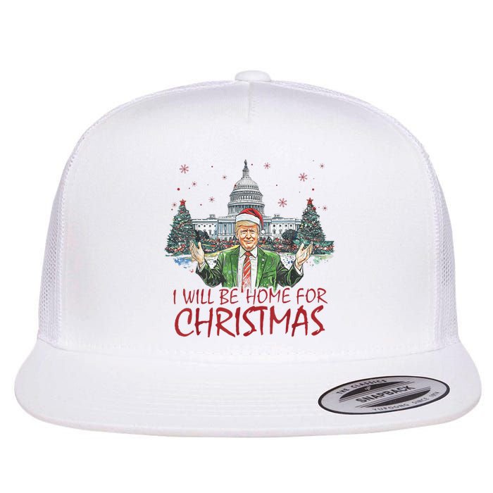 Trump Ill Be Home For Christmas Funny Xmas Flat Bill Trucker Hat