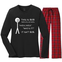 This Is Bob He Has No Arms Funny Knock Knock Sarcastic Humor Women's Long Sleeve Flannel Pajama Set 