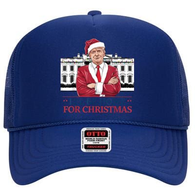 Trump ILl Be Home For Christmas Whitehouse 2024 High Crown Mesh Back Trucker Hat