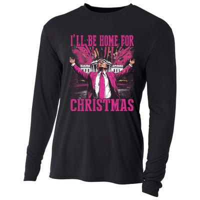 Trump ILl Be Home For Christmas Humorous Trump Christmas Cooling Performance Long Sleeve Crew