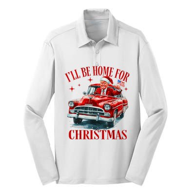 Trump ILl Be Home For Christmas Funny Xmas Silk Touch Performance Long Sleeve Polo