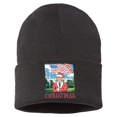 Trump ILl Be Home For Christmas Humorous Trump Christmas Sustainable Knit Beanie