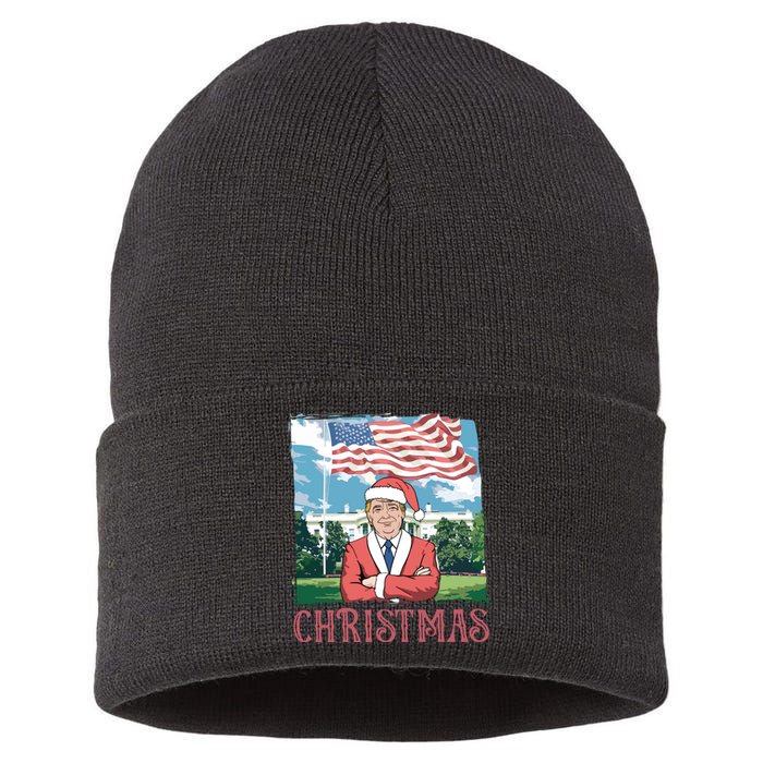 Trump ILl Be Home For Christmas Humorous Trump Christmas Sustainable Knit Beanie