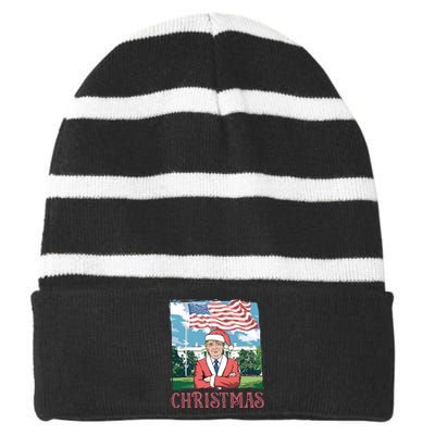 Trump ILl Be Home For Christmas Humorous Trump Christmas Striped Beanie with Solid Band