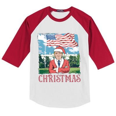 Trump ILl Be Home For Christmas Humorous Trump Christmas Kids Colorblock Raglan Jersey