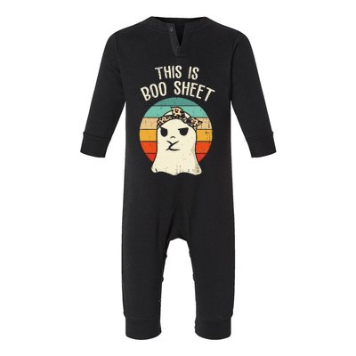 This Is Boo Sheet Ghost Retro Ghost Halloween Leopard Infant Fleece One Piece