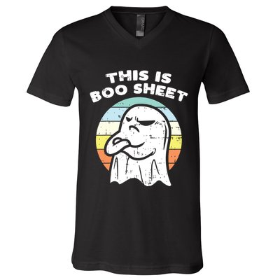 This Is Boo Sheet Ghost Retro Halloween Costume V-Neck T-Shirt