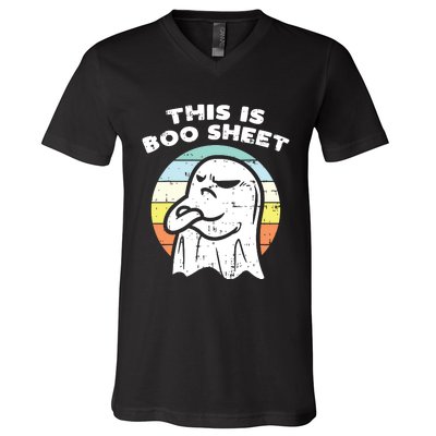 This Is Boo Sheet Ghost Retro Halloween Costume V-Neck T-Shirt