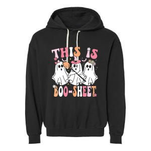 This Is Boosheet Halloween Ghost Costume Retro Groovy Garment-Dyed Fleece Hoodie