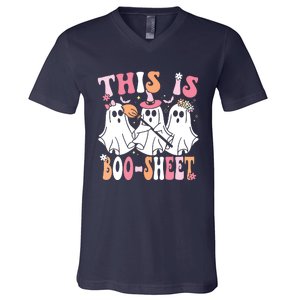 This Is Boosheet Halloween Ghost Costume Retro Groovy V-Neck T-Shirt