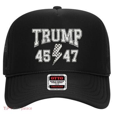 Trump ILl Be Back 45 And 47 High Crown Mesh Back Trucker Hat