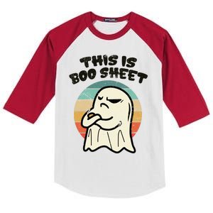 This Is Boo Sheet Ghost Retro Halloween Costume Kids Colorblock Raglan Jersey