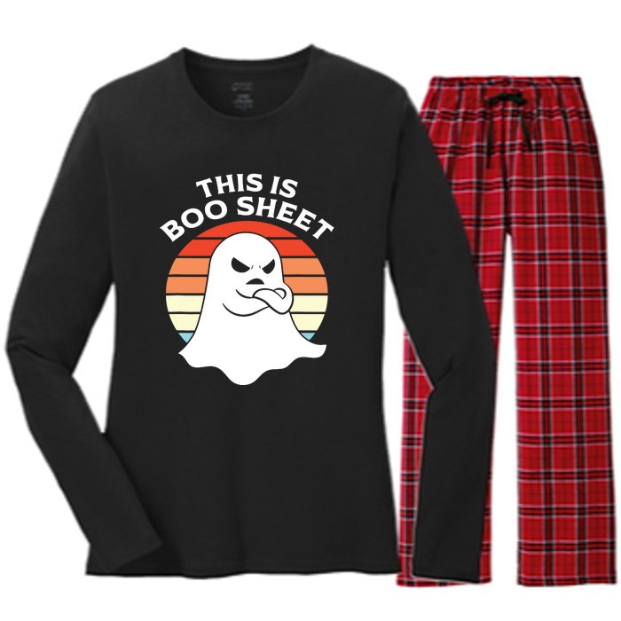 This Is Boo Sheet Ghost Retro Halloween Costume Women's Long Sleeve Flannel Pajama Set 