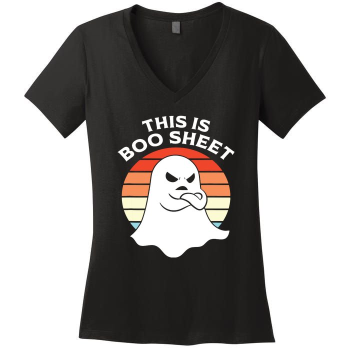 This Is Boo Sheet Ghost Retro Halloween Costume Women's V-Neck T-Shirt