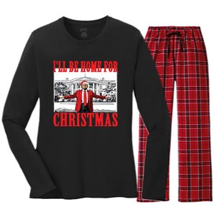 Trump ILl Be Home For Christmas Women's Long Sleeve Flannel Pajama Set 