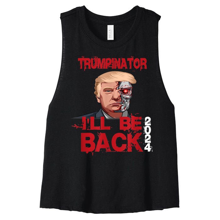 Trumpinator I'll Be Back 2024 Women's Racerback Cropped Tank