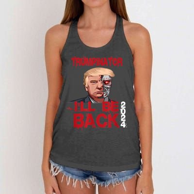 Trumpinator I'll Be Back 2024 Women's Knotted Racerback Tank