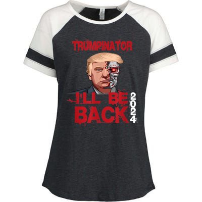 Trumpinator I'll Be Back 2024 Enza Ladies Jersey Colorblock Tee