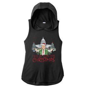 Trump Ill Be Home For Christmas White House Festive Holiday Ladies PosiCharge Tri-Blend Wicking Draft Hoodie Tank