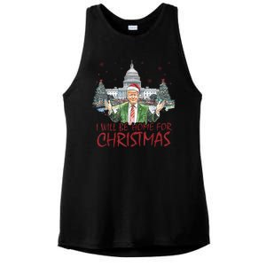 Trump Ill Be Home For Christmas White House Festive Holiday Ladies PosiCharge Tri-Blend Wicking Tank