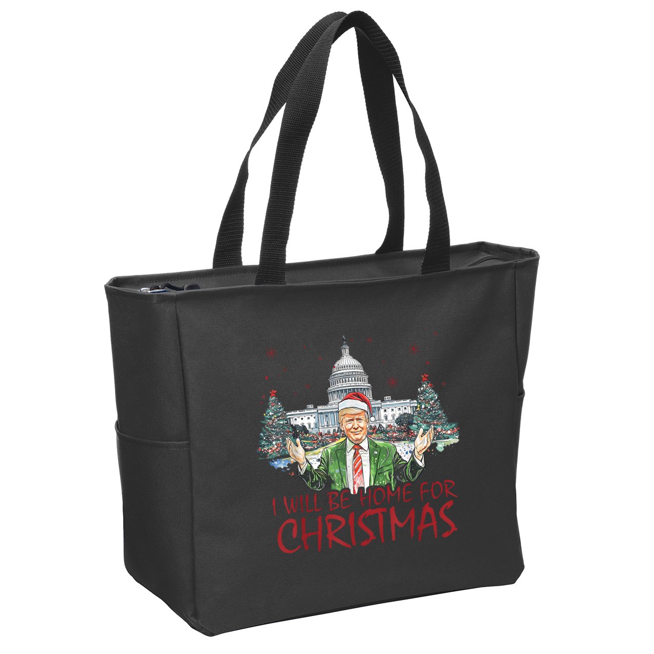 Trump Ill Be Home For Christmas White House Festive Holiday Zip Tote Bag