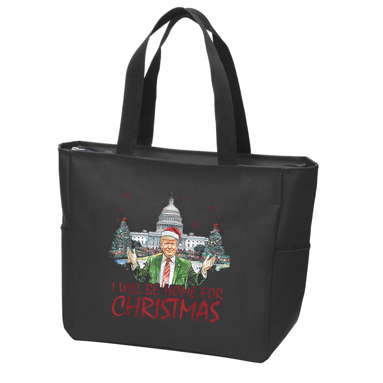Trump Ill Be Home For Christmas White House Festive Holiday Zip Tote Bag