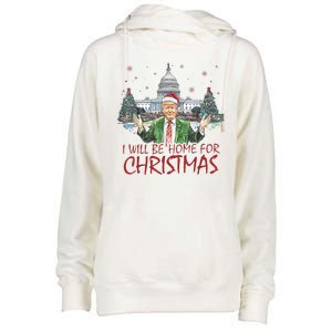 Trump Ill Be Home For Christmas White House Festive Holiday Womens Funnel Neck Pullover Hood